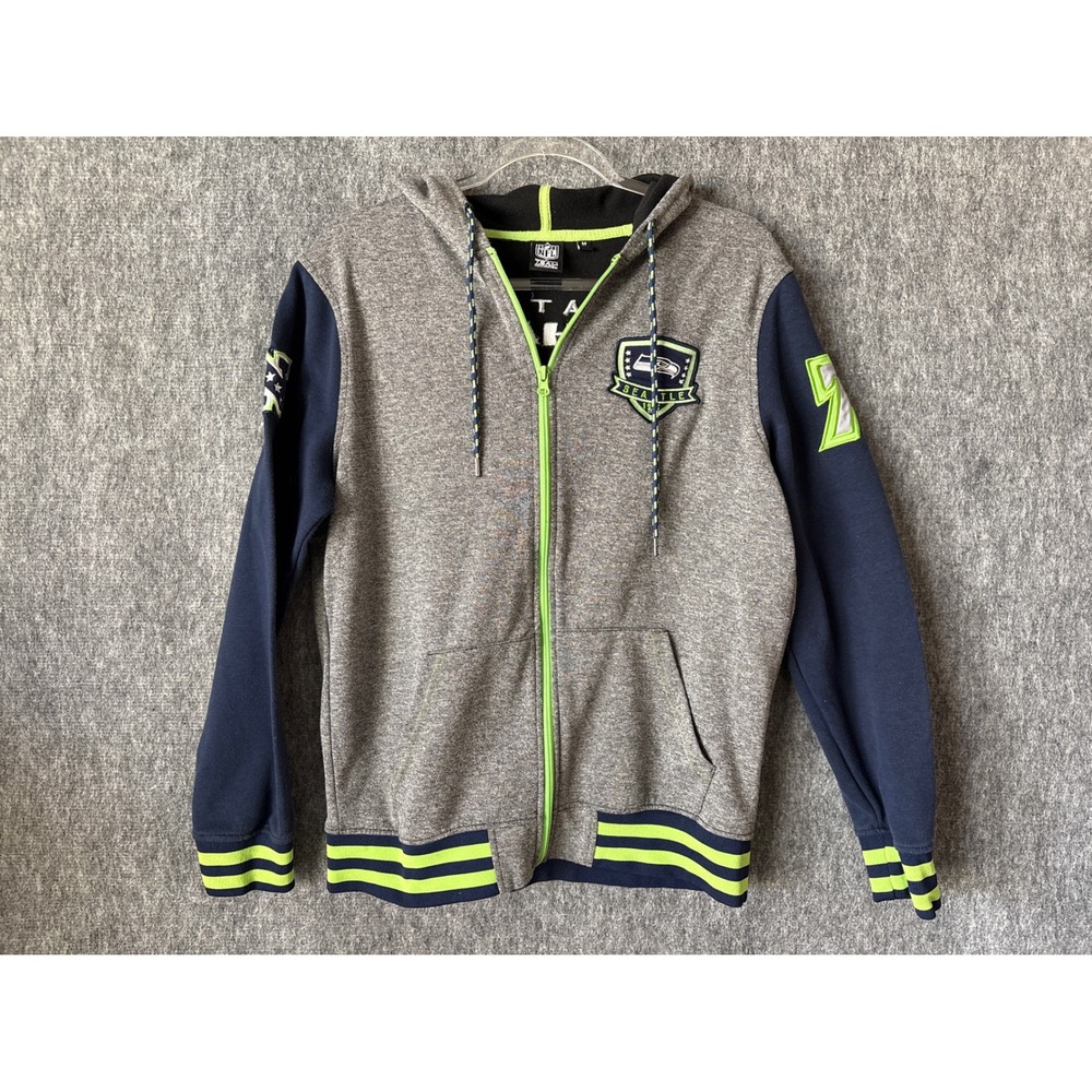 NFL Team Apparel Seattle Seahawks Women Gray Navy Blue Full Zip Hoodie Medium